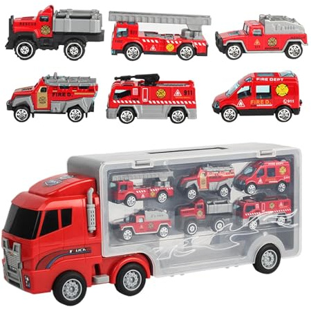Ensemble de de véhicule de camion de pompiers, jouet de camion de pompiers transporteur, Jouet de camion de pompiers de transport créatif pour garçons, Camion de transport de voiture de pompier