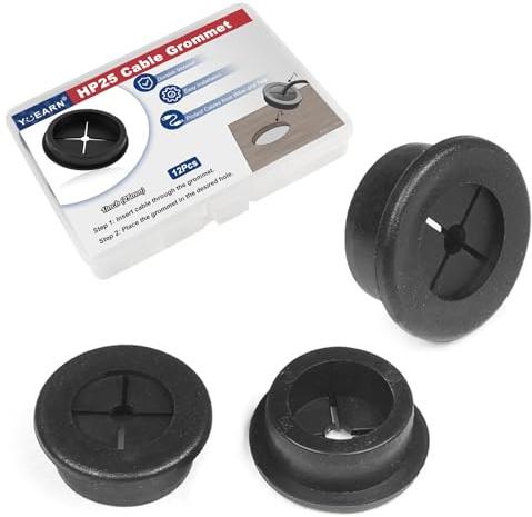 1 Inch Cable Grommet (25mm) – 12 Pcs Flexible Rubber Wire Hole Covers for Server Racks, Network Boxes, Thick Cable Management (Black)