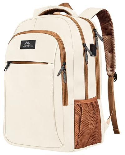 MATEIN Zaino Uomo per PC 17.3 Pollici, Antifurto Zaino Porta Laptop con Caricatore USB, Impermeabilie Zaini Universitari Casual per Computer, Notebook, Viaggio, Lavoro, Regalo, Beige Marrone