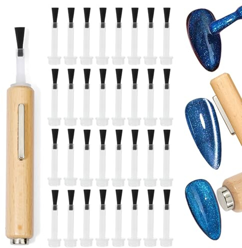 WOKOTO 3 in 1 Cat Eye Magnet For Nails With 50 Pcs Flate Nail Polish Brush Replacement, 1 Pc Round & Strip Nail Magnet For Nail Art Cat Eye Gel Polish Magnet Tool, Nail Polish Replacement Brushes