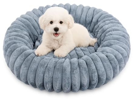 Qoosea Hundebett Katzenbett Flauschig, Dickes Donut Hundekissen mit Nackenstütze, Waschbar Hundedonut mit Rutschfester Unterseite, Hundebetten für Kleine Hunde und Katzen Grau 40 cm