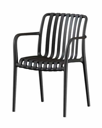 HOM4NISH Set of 2/4/6 Polypropylene Fibreglass Plastic Chair Stacking Dining Outdoor Garden Chair Weatherproof Light Weight Design for Home Kitchen Patio Café Bistro Hotel Restaurant (4, Black)