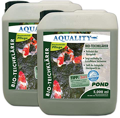 AQUALITY Gartenteich Bio-TeichKlärer 3in1 (Teichklar - Nachhaltig kristallklares Wasser, entfernt deutlich Trübungen im Teich), Inhalt:10 Liter