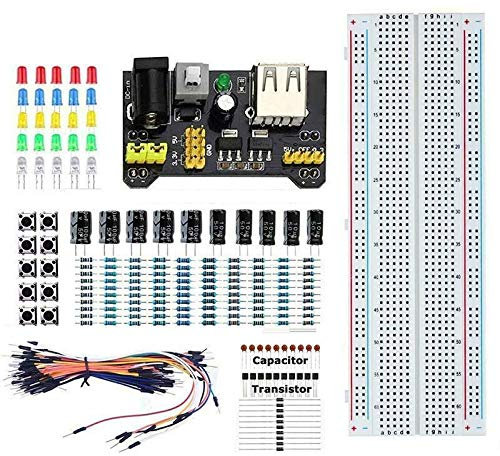 Rk Education Deluxe Electronic Kit with MB102 Breadboard, Cables, Resistors, Capacitors, LEDs, Transistors, Switches - compatible with Arduino UNO R3, PICAXE, Raspberry Pi