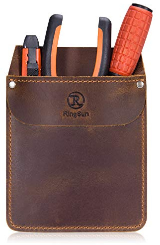 RingSun Genuine Leather Pocket Protector for Men, Durable Pocket Tool Pouch, Jeans Shirts Pocket Protector for Tools Pens Brown