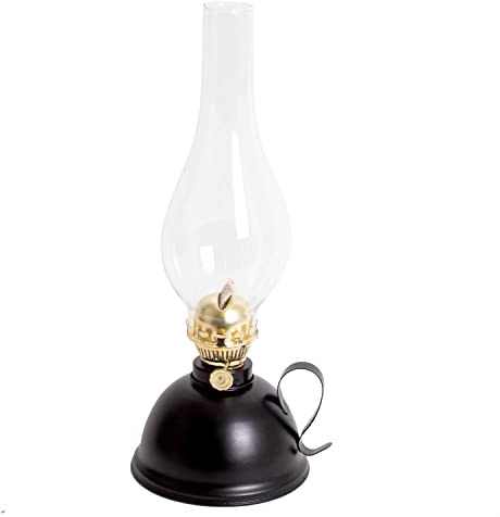 Lehman's Vintage Style Oil Lamp, Classic Nomad Model Burns Kerosene or Lamp Oil, Round Font with Curved Carrying Handle, Steel Burner, Glass Chimney and Wick for Non-Electric Lighting or Emergencies