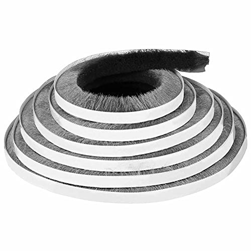 MILEQEE Door Brush Seal, 33Feet, 10m Long Felt Pile Weather Stripping for Doors, Weather Strip for Windows Cabinet, Self Adhesive Draft Blocker, Dust Stopper Sliding Door Seal Winter, Grey, Brush 5mm