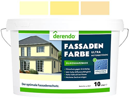 derendo Silikonharz Fassadenfarbe Gelb ULTRA Wetterschutz Buttergelb 10 l aussen Fassade Silikonharzfarbe mit Abperleffekt Lotus Blatt Fassadenschutz Schmutzabweisende Silikonharzbeschichtung