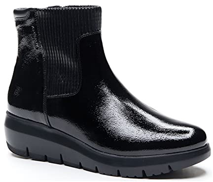 Stonefly Tronchetto Donna 214725 in Vernice Nero con Zeppa e Tecnologia BlueSoft. Una Calzatura Adatta per Tutte Le Occasioni. Autunno-Inverno 2021-2022. EU 36