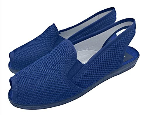 Sevilla Zapatillas de Casa Mujer Verano, Zapatillas Cómodas Respirables, Zapatos Rejilla Cuña, Punta Cerrada - Suela Caucho - Multicolor - Talla 35-41 - Hecho EN ESPAÑA (Marino, Numeric_37)