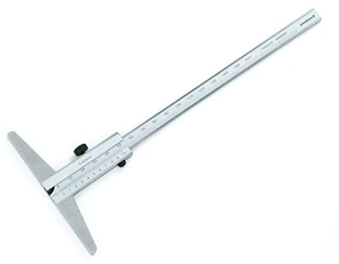 PIMALDAUM® Tiefenmessschieber 0-150 mm Tiefenlehre mit 100 mm breiter Auflage zur Bohrtiefen- und Spaltentiefenmessung von Werkstücken