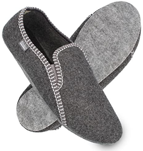 filsko® Balk - Filzpantoffeln - Filzhauschuhe stabiler Sitz - warm & bequem - leise dank Filzsohle - Fersenschutz - grau - 46 EU