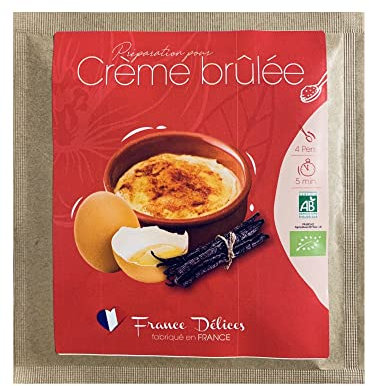 FRANCE DÉLICES - Préparation Pour Crème Brûlée 100% Bio - Dessert Gourmand Et Naturel - Prêt En 5min - Fabrication Artisanale En France - Sans Gluten - 4 Pers. - 40g