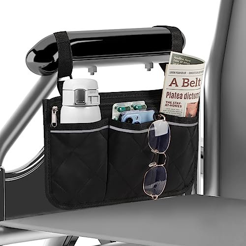 Borsa per Sedia a Rotelle con Tasche Borsa di Stoccaggio per Bracciolo per Sedia a Rotelle Impermeabile Borsa Laterale per bracciolo con Strisce Riflettenti per Sedie a Rotelle