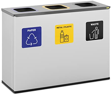 ulsonix ULX-GB11V2 Abfalleimer Mülltrennung 3 Fächer 3 x 60 l beschichteter Stahl Mülltrennsystem Mülleimer