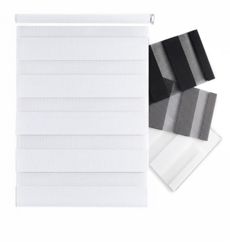 Ev Dekor White Day and Night Zebra Roller Blind 94cm Wide x 210cm Drop | Dual Layer Fabric Day & Night Home Office Bedroom Kids Room Easy Fit for Windows-Light Filtering, Adjustable Privacy Control