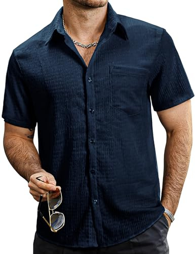 VATPAVE Mens Button Down Short Sleeve Shirt Summer Shirts 3XL Pure Navy