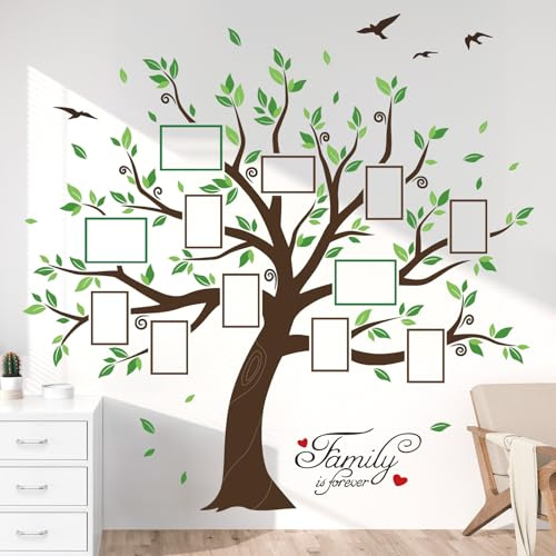decalmile Family Tree DIY Photo Frame Sofa Wall Decals Stickers (XL) | Peel and Stick Decals for Walls, DIY Wall Art Stickers, Removable & Wall-Safe, Vibrant Colors Wall Decor