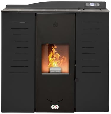 STUFE A PELLET ITALIA Italia 22 KW - Stufa a Pellet Idro per Riscaldamento e Acqua Calda Efficienza 90% Scalda 140m² Design Slim Autonomia 16H Programmabile 5 Potenze Garanzia 24 Mesi Nero