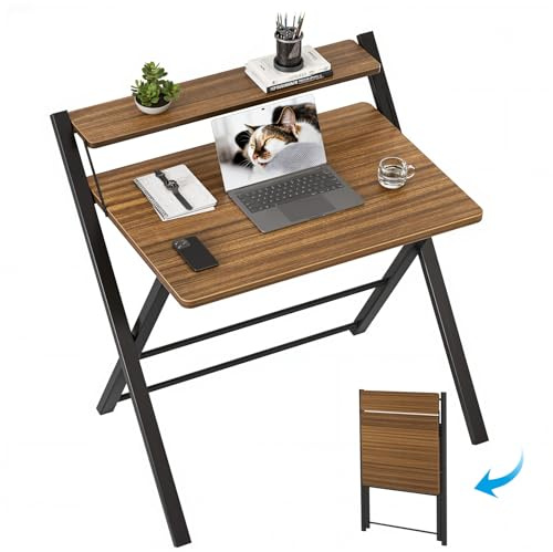 GreenForest Folding Desk No Assembly Required,Computer Desk with Monitor Shelf,Small Desk for Small Space,Espresso