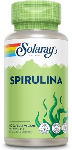 Solaray - Spirulina 410mg - 100 Capsule Vegane - Fonte Ricca di Vitamine Minerali e Proteine - Integratore Naturale al 100% - Senza Magnesio Stearato - Testata in Laboratorio