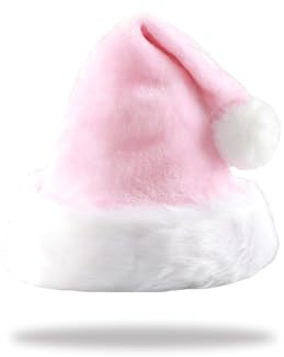 BAIYSFFG Santa Hat,Christmas Hat,Red Velvet Santa Hat Comfort Extra Thicken Classic Fur Holiday Xmas Hat for Kids and Adults Christmas New Year Party Supplies (Pink-Kid)