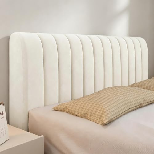 Sänggavelöverdrag i queen size, stretchigt sammetstyg, överdrag med fyllnadsdyna, universellt ryggstödsskydd för sovrumsdekor (180 cm, beige)