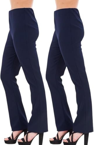 Lot de 2 pantalons de travail côtelés pour femme – Pantalon élastique doux et confortable avec design bootleg, taille entièrement élastique, décontracté et facile à enfiler. Tailles EU 38-54., bleu