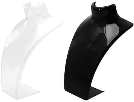 LIFKOME Expositor de Collares y Busto de Joyas Acrílico Transparente y Negro 21 Cm Soporte Estable para Gargantillas Tienda y Hogar Pack 2 Piezas