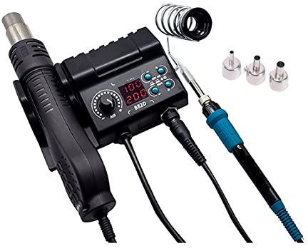 Soudeuse par Point, 882D poste à souder LCD numérique 2 en 1 750W pistolet à Air chaud reprise SMD fer à souder for outils de réparation de soudage(Package A,2)