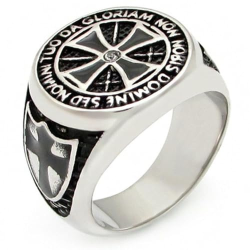 Jpltlvy Anillo cruzado de acero de titanio para hombre, diseño de caballero templario con cruz de circonita cúbica incrustada, anillo de regalo, 7