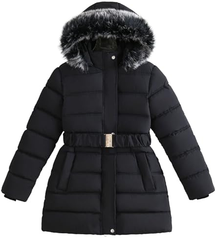 Girl Winter Coats Hooded Fleece Jacket Warm Outwear Thermal Padded Snow Coats Heavy Parka Outwear Black 10-11 years