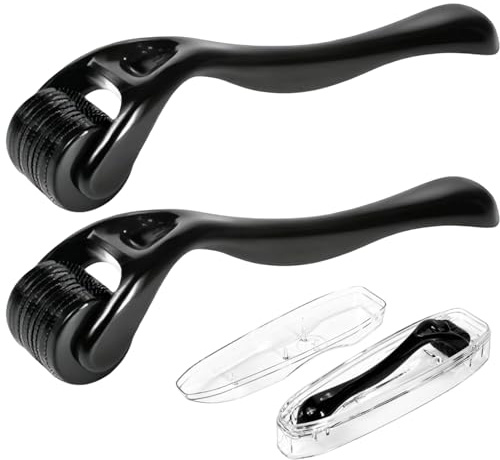 leruiyezs 2pcs dermaroller con 540 agujas Microneedling,Rodillo 0,5 mm y 1 mm para Cuidado de la Piel, Crecimiento Capilar y Barba, Reducción de Cicatrices,Arrugas, Poros Grandes,Uso Facial y Corporal