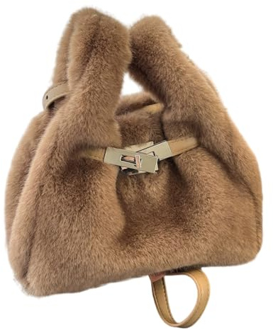 Peosaard lurvig handväska, axelremsväskor för kvinnor, lyxig lurvig väska med justerbar rem, vinter, höst, fuskpälsar, mini plyschväska, khaki, fluffig tygväska