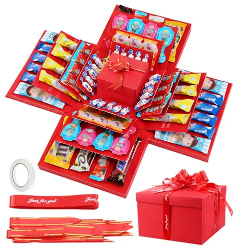 Red 5-Layer DIY Surprise Explosion Gift Box With Ribbon And Pull Bows | Includes Double-Sided Tape, Creative Snack Box For Birthdays And Anniversaries