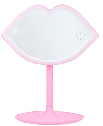 Depesche 14116 TOPModel – LED bordsspegel Candy Glam, läppformad spegel med LED-ljuskant, sminkspegel med belysning i rosa