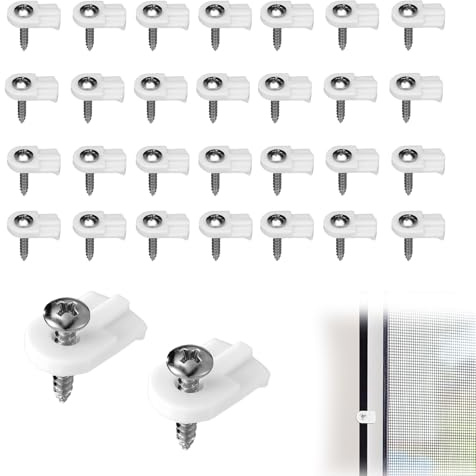 30 Sets Window Screen Clips, L 5766 Storm Window Clips Holder with Screws Screen Door Flush Fasteners for Securing Loose Screens Doors Easy Installation DIY Hardware Plastic Accessories Parts (White)