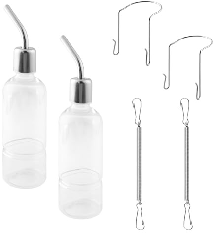 Hopzab 2PCS Stainless Steel Pet Waterer, 180ml Drip-Free Hanging Fountain, Easy Install Removable Feeder for Small Animals, Cage Mount Dispenser