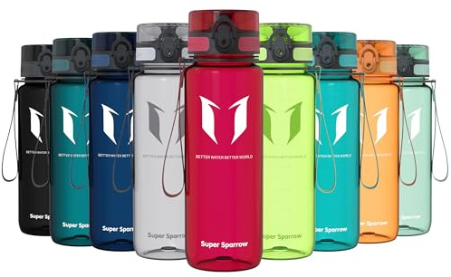 Sparrow Vattenflaska Sport 500ml/750ml/1L - BPA-Fri - Sportflaska 1-Click | Water Bottle, Läckagesäker, Diskmaskinssäker, Lätt, Flip Top, Skola, Barn, Office, Sport, Gym, Resor, Camping
