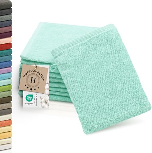 ZOLLNER Lot de 10 Gants de Toilette - Gants de Toilette Doux et très absorbants - lavables à 95°C - Coton - 16x21 cm en Menthe