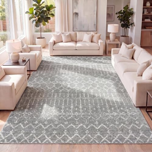 JONATHAN Y MOH101C-5 Moroccan HYPE Boho Vintage Diamond Indoor Area Rug, Bohemian, Southwestern, Casual Easy Cleaning, Bedroom, Kitchen, Living Room, Non Shedding, Gray/Ivory, 150 cm X 240 cm