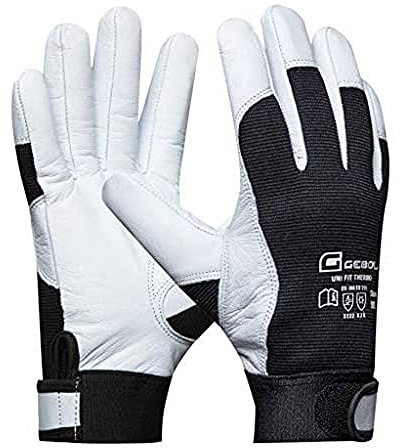 Gebol Uni Fit Thermo, 1 Paar Arbeitshandschuhe Herren - Ziegenleder Winterhandschuhe mit Klettverschluss & Thinsulate-Futter, kälteisolierend für Outdoor-Arbeit, Gr. XL (Gr.10), Weiß/Schwarz