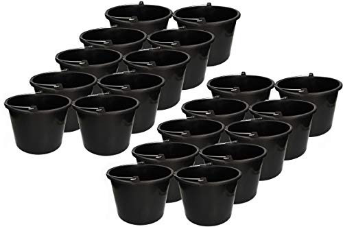 KOTARBAU® Jeu de 20 Seaux de Construction 16l Seau à plâtre Seau à mortier Seau à Ciment Seau à Eau Seau de Jardin Seau en Plastique Noir