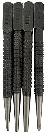 4 Piece Nail Punch and Centre Punch Set (0.8mm, 1.6mm, 2.4mm and 3.0mm); 3 x Nail Punches and 1 x Centre Punch