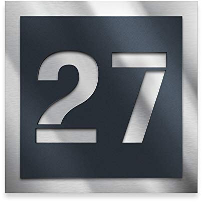 Metzler Hausnummernschild Edelstahl, individuelle Hausnummer in Anthrazit (RAL 7016), Straßenschild mit Hausnummer, kratzfest, robust, gebürstet, 3D-Effekt, Made in Germany, Größe: 12 x 12 cm