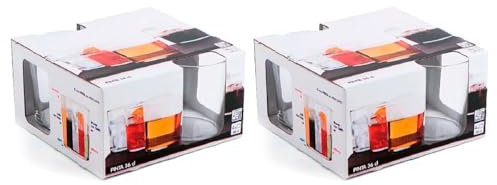 Acan Tradineur - Pack de 2 Cajas de 4 Vasos Modelo Pinta - Capacidad: 360 ml - Fabricado en Vidrio Resistente - Apto para lavavajillas - Tamaño Aprox: Ø 8,5 x 9 cm - 8 Uds Totales.