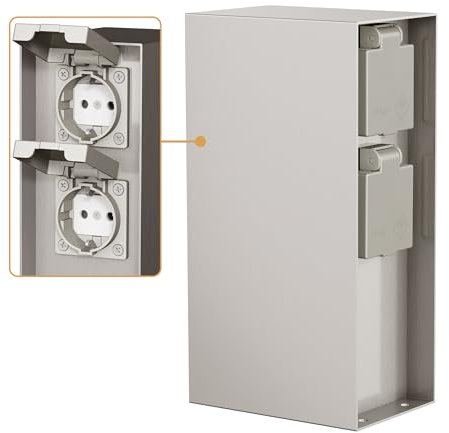 ledscom.de Garten Steckdosensäule POMI für außen, IP44, 4-Fach, Edelstahl, Edelstahl, eckig, 23 cm