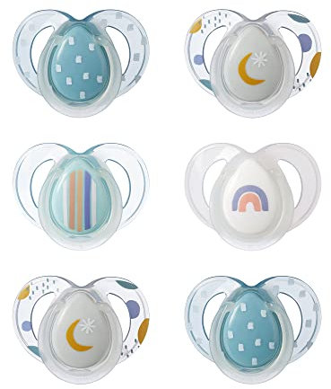 Tommee Tippee Night Schnuller, Symmetrische Kiefergerechte Form, BPA-freies Silikon, Im Dunkeln Leuchtender Griff, 6-18M, 6er-Set