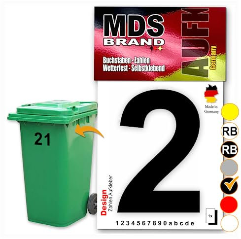 MDS Brand Design 15cm Zahlen Aufkleber Selbstklebende Klebezahlen für Briefkasten, Mülltonne & Hausnummeren Aufkleber für Außen & Innen, D-15 (2, Schwarz)