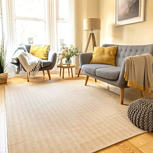 Sustainable Herringbone Soft Natural Jute Area Rug Durable Flatweave Mat Sisal Living Room Entrance Kitchen Hallway Carpet Rugs 120cm x 170cm